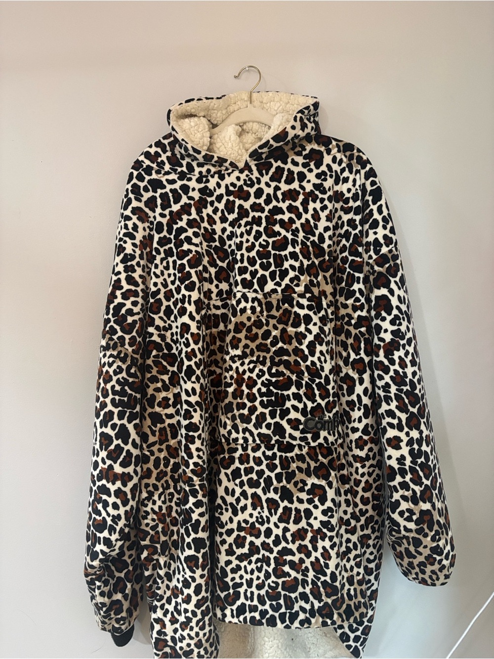 Leopard Print Sherpa Hoodie for women or kids - Cream, Brown & Black